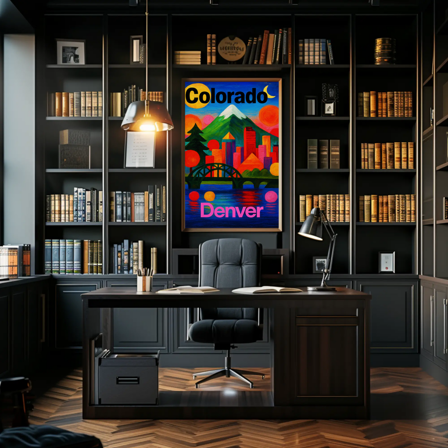 Denver Colorado Abstract Skyline Sunset Travel Poster