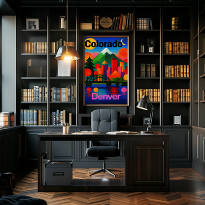 Denver Colorado Abstract Skyline Sunset Travel Poster