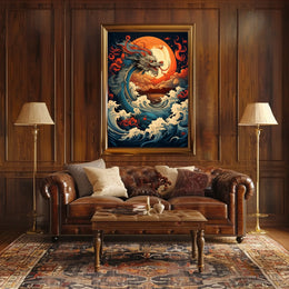 The Majestic Dragon And The Fiery Moon Poster