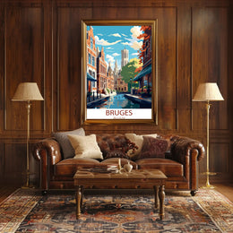 Bruges Vintage Travel Poster: Charming Canals and Architecture