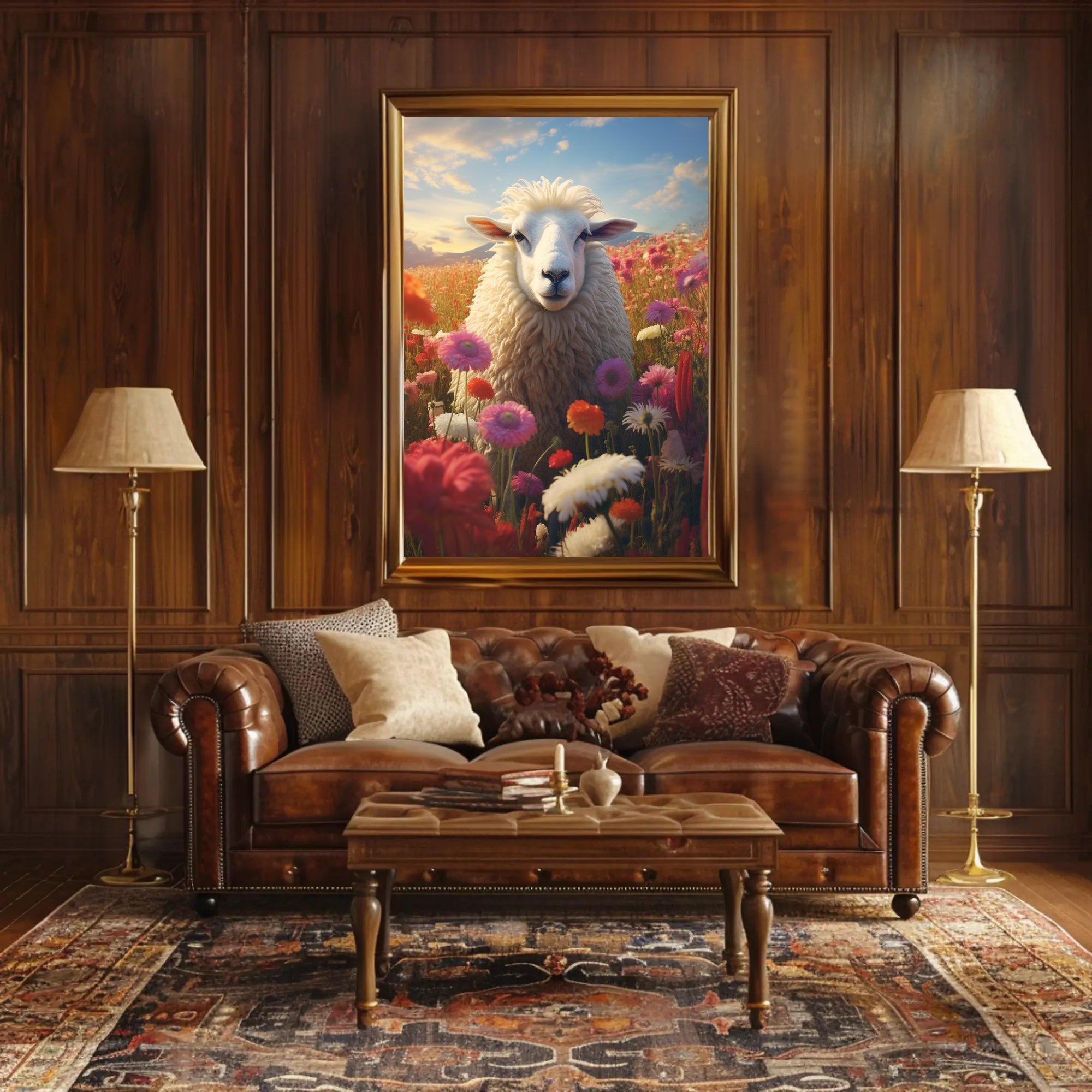 Sheep in Vibrant Field Animal Poster