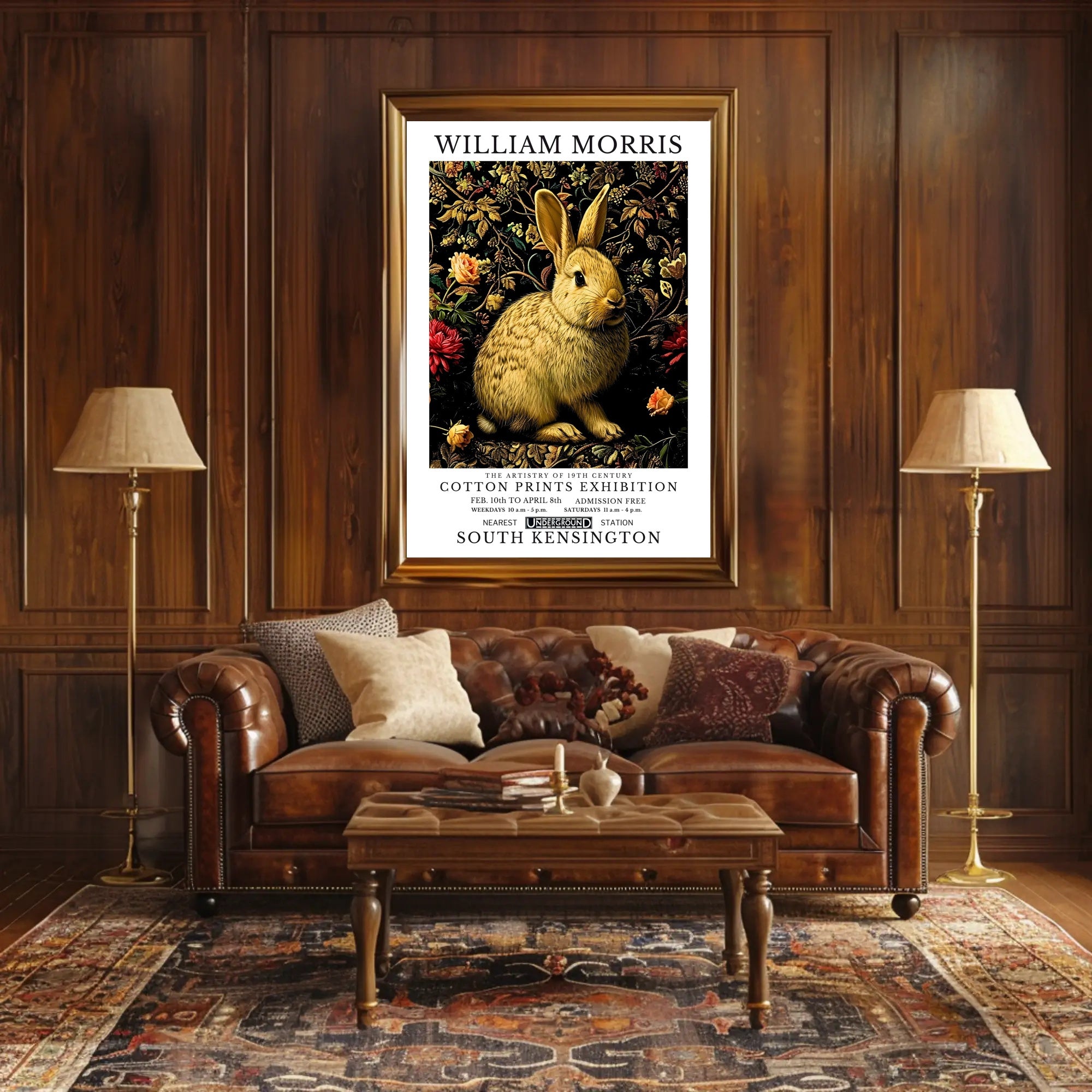 Vintage Rabbit with Floral Pattern Artistic Poster