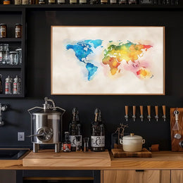 Vibrant Watercolor World Map Poster for Art Lovers