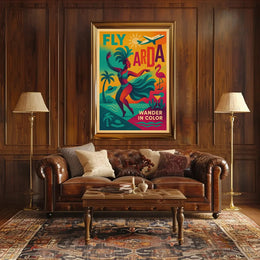 Vibrant Retro Travel Poster Tropical Vacation Escapade PosterGoat
