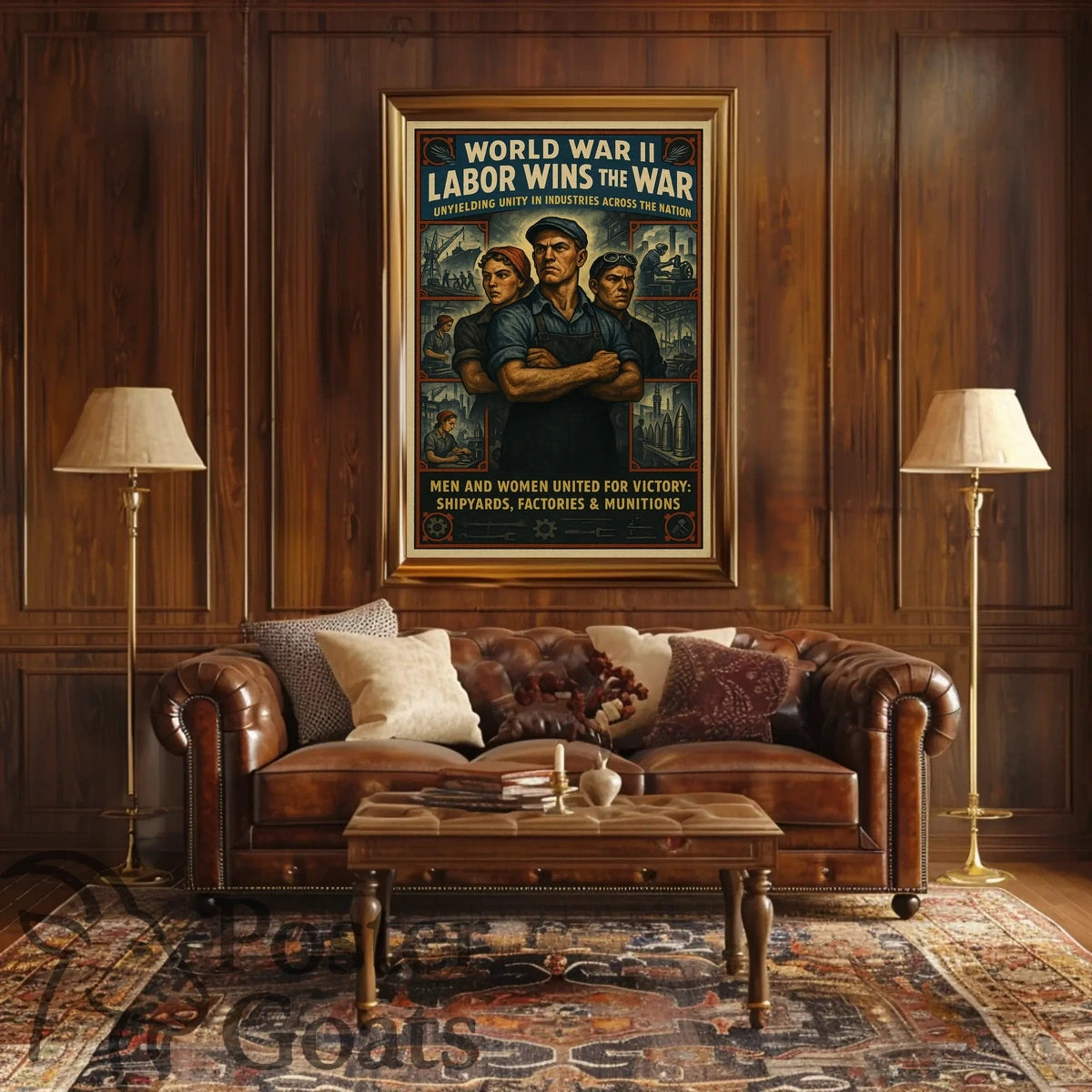 WWII Industrial Workforce Unity Vintage WWII Poster