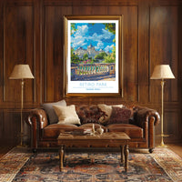 Retiro Park in Madrid vibrant travel illustration poster