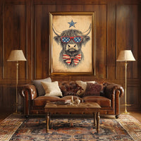 Highland Cow With Stars Sunglasses Americana Poster