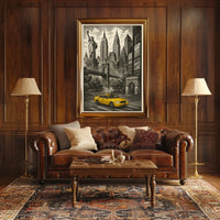 New York City Taxi Scene Poster Vintage Wall Art