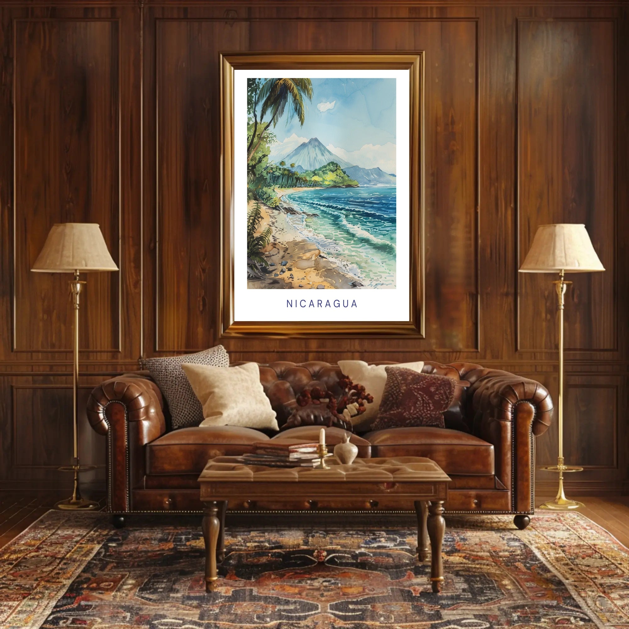 Nicaragua Coastal Paradise: Tropical Watercolor Travel Poster PosterGoat