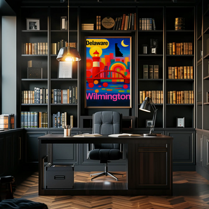 Wilmington Delaware Modern Rainbow Skyline Travel Poster