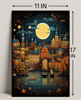 Enchanted Cityscape Under The Moon Poster
