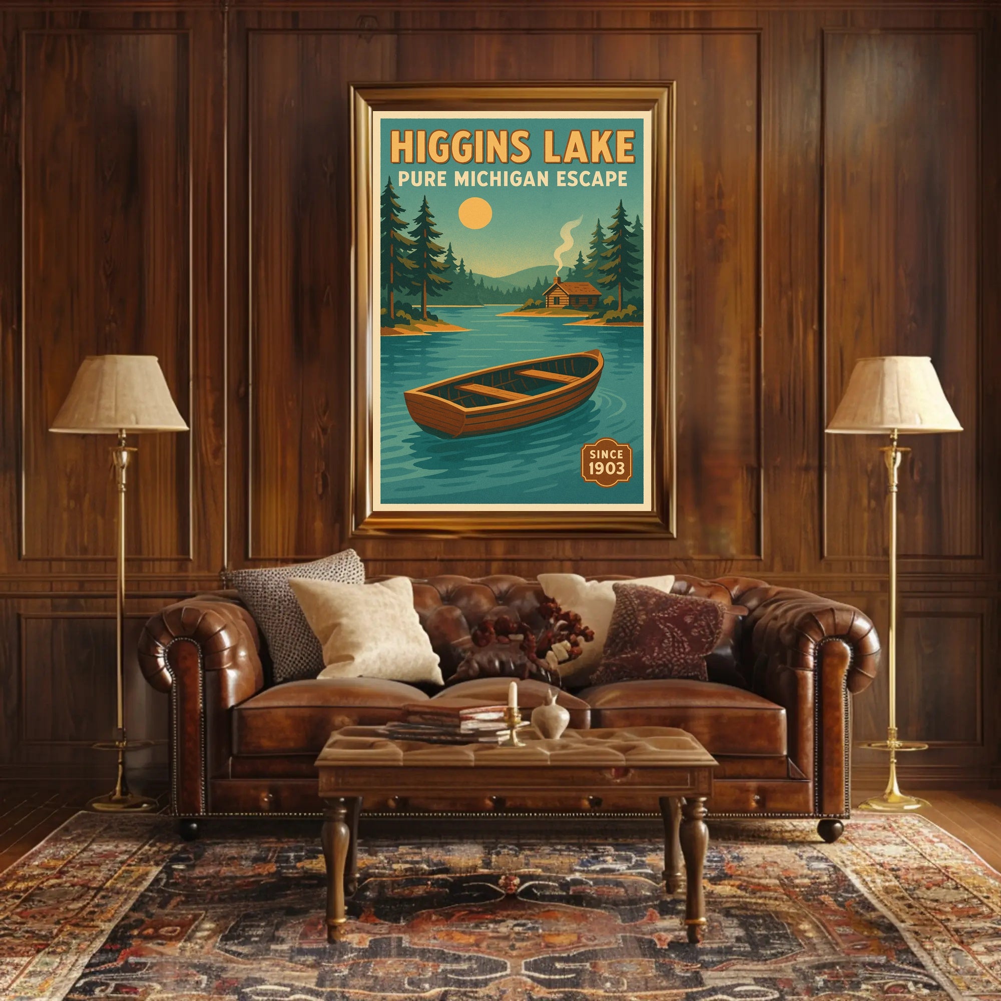 Higgins Lake Vintage Travel Poster Wall Art