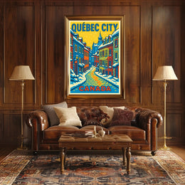 Québec City Winter Charm Pop Art Travel Poster