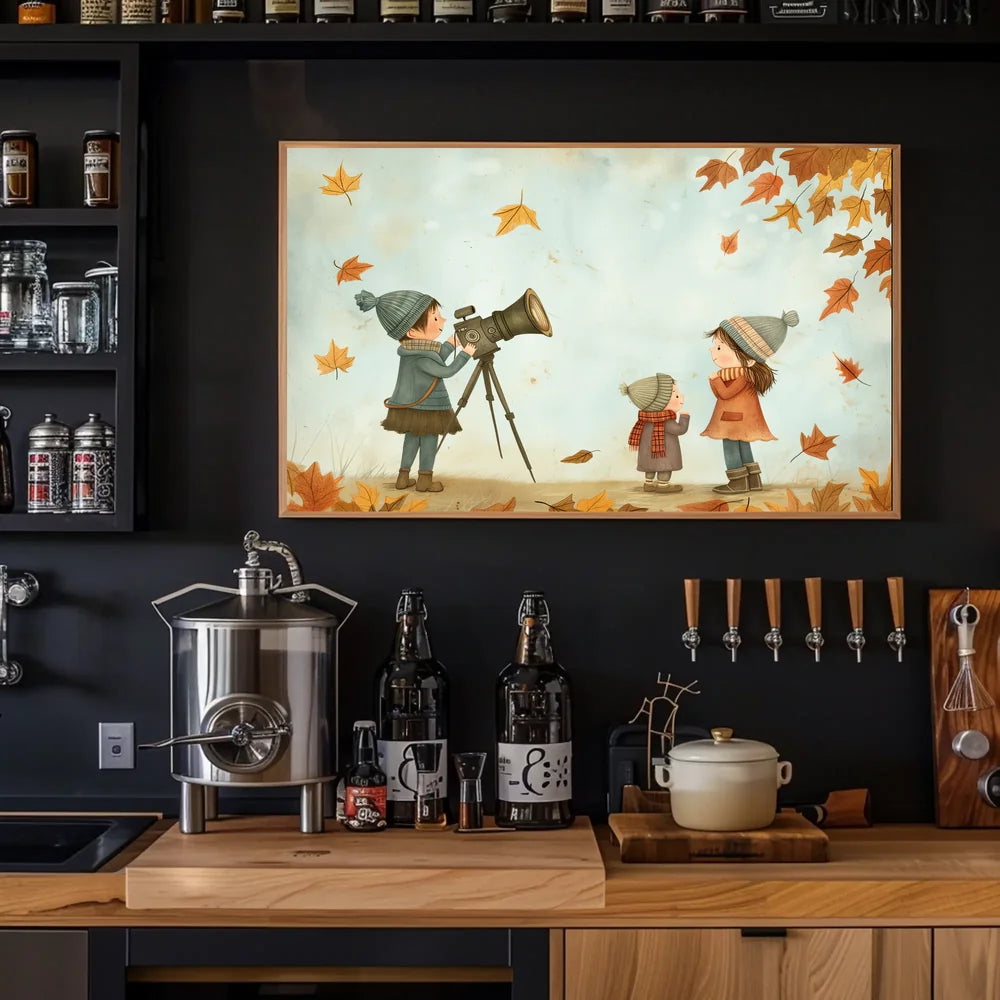 Charming Autumnal Children Illustration Poster for Home Decor