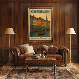 Copenhagen's Vibrant Waterfront Vintage Travel Poster