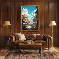 Charming Mediterranean Old Town Scene Travel Poster