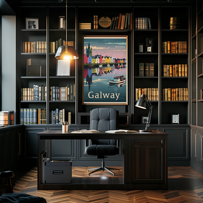 Galway Waterfront Reflections Ireland Travel Poster