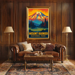 Mount Rainier Wanderer Vintage Travel Poster