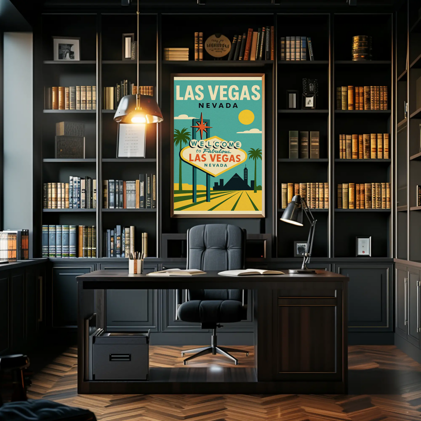 Las Vegas Sign Retro Blue Sky Scenic Art Poster
