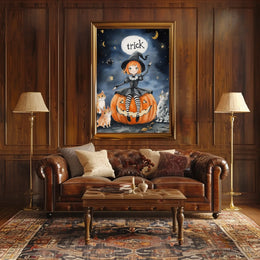 Young Witch Halloween Cartoonish Playful Whimsical Poster