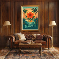 Hawaiian Tropical Paradise Vintage Travel Poster