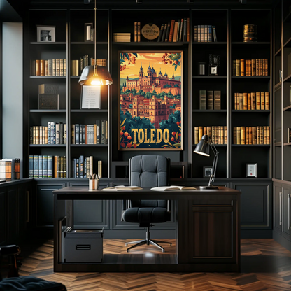 Toledo Sunset Cathedral Hill City Travel Poster