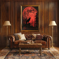 Wolf Howling Under Red Moon Fantasy Poster PosterGoat