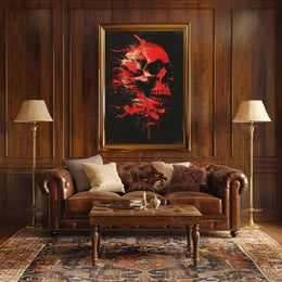 Skull and Red Paint Abstract Artistic Poster PosterGoat