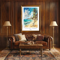 Playa del Carmen Beach Scene Watercolor Travel Poster PosterGoat