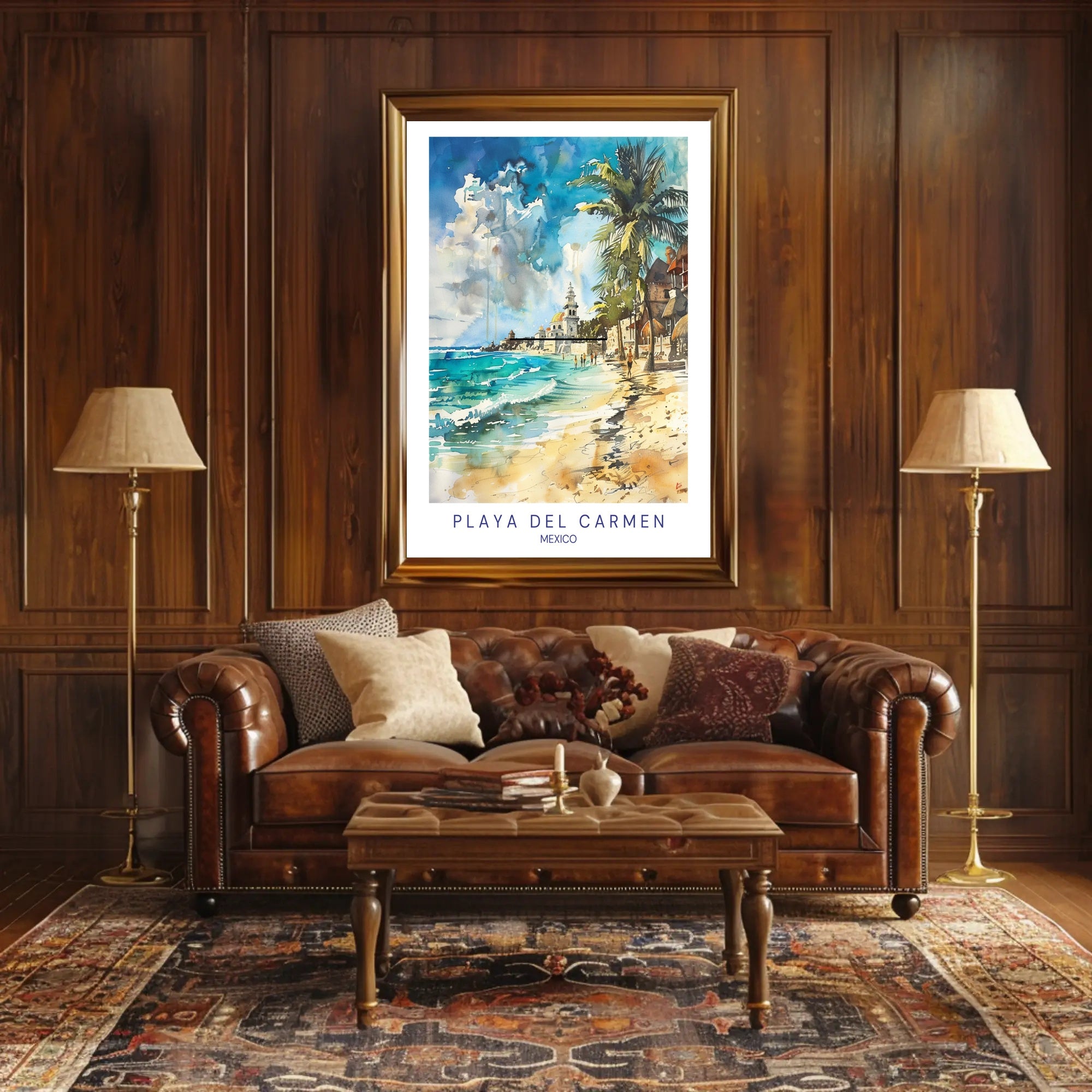 Playa del Carmen Beach Scene Watercolor Travel Poster PosterGoat