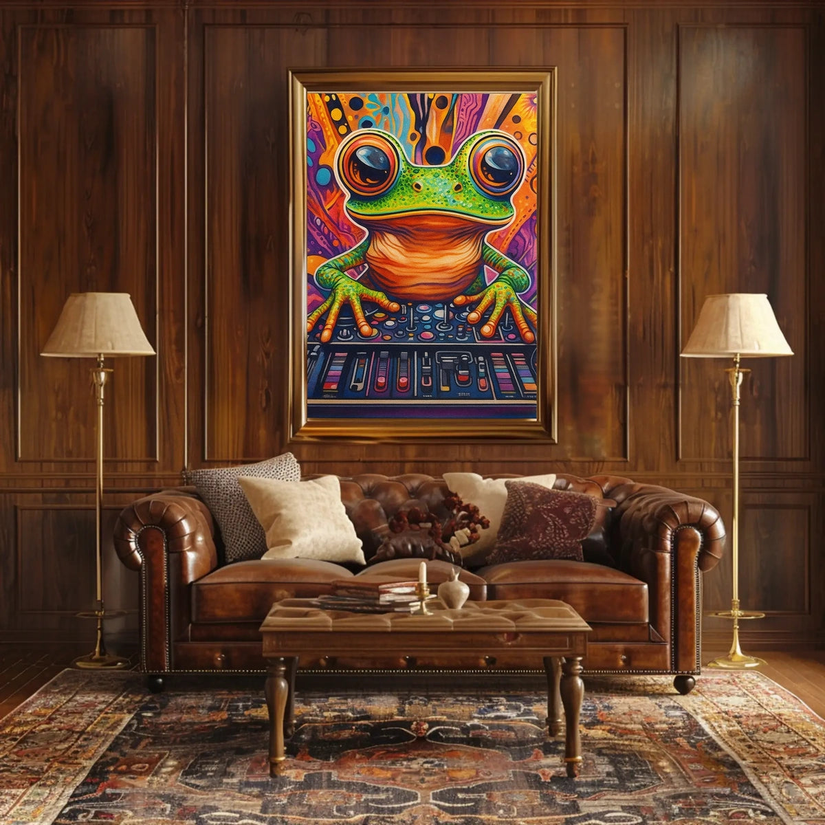 Whimsical Frog DJ Art Print: Abstract, Artistic, or Pop Culture Poster