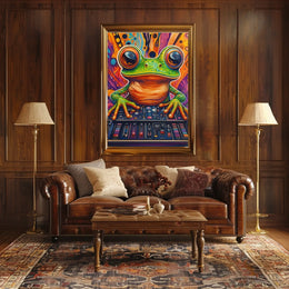 Whimsical Frog DJ Art Print: Abstract, Artistic, or Pop Culture Poster