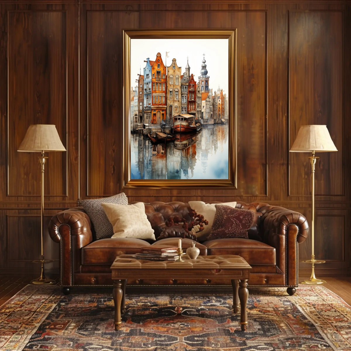 European Canal Cityscape Art Print Travel Poster