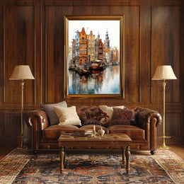 European Canal Cityscape Art Print Travel Poster