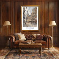Charming Brussels Street Scene, Watercolor Urban or Cityscape Poster PosterGoat