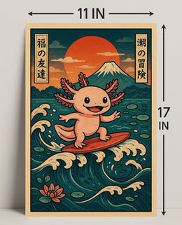 Surfing Axolotl Adventure Poster PosterGoat