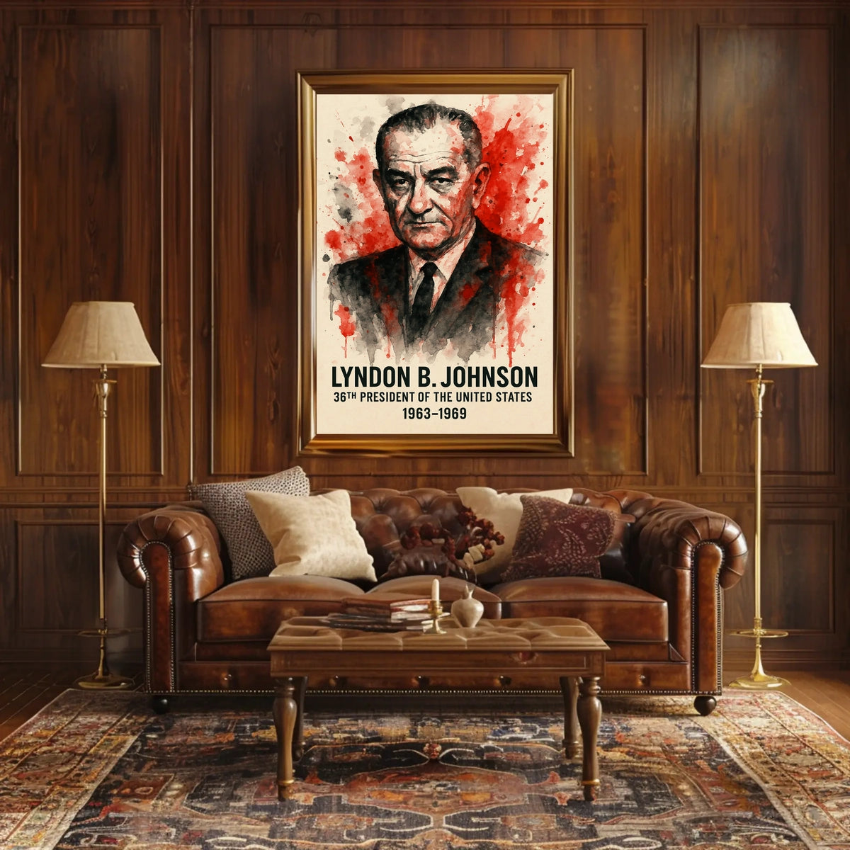 Lyndon B. Johnson Watercolor Presidential Historical or Presidential Poster