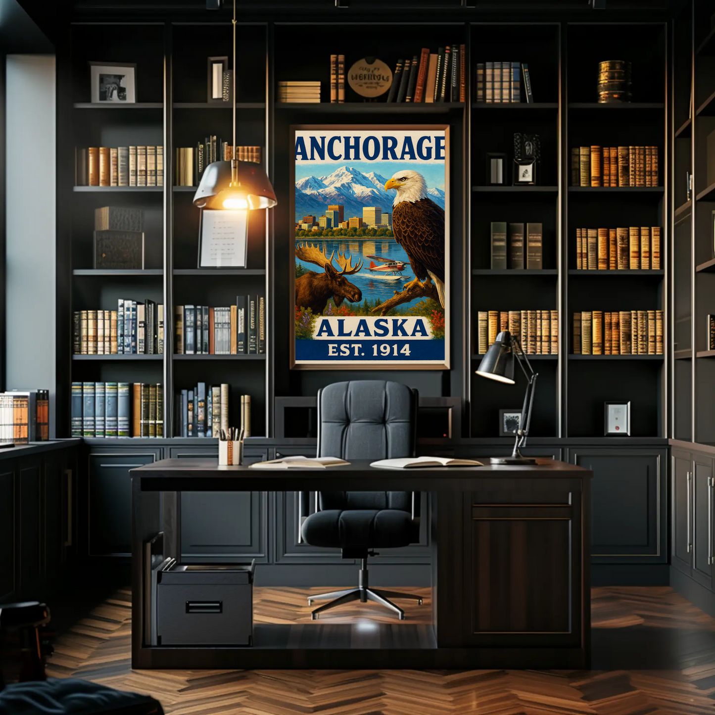 Anchorage Alaska Wildlife Skyline Nature Vintage Travel Poster