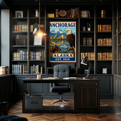 Anchorage Alaska Wildlife Skyline Nature Vintage Travel Poster