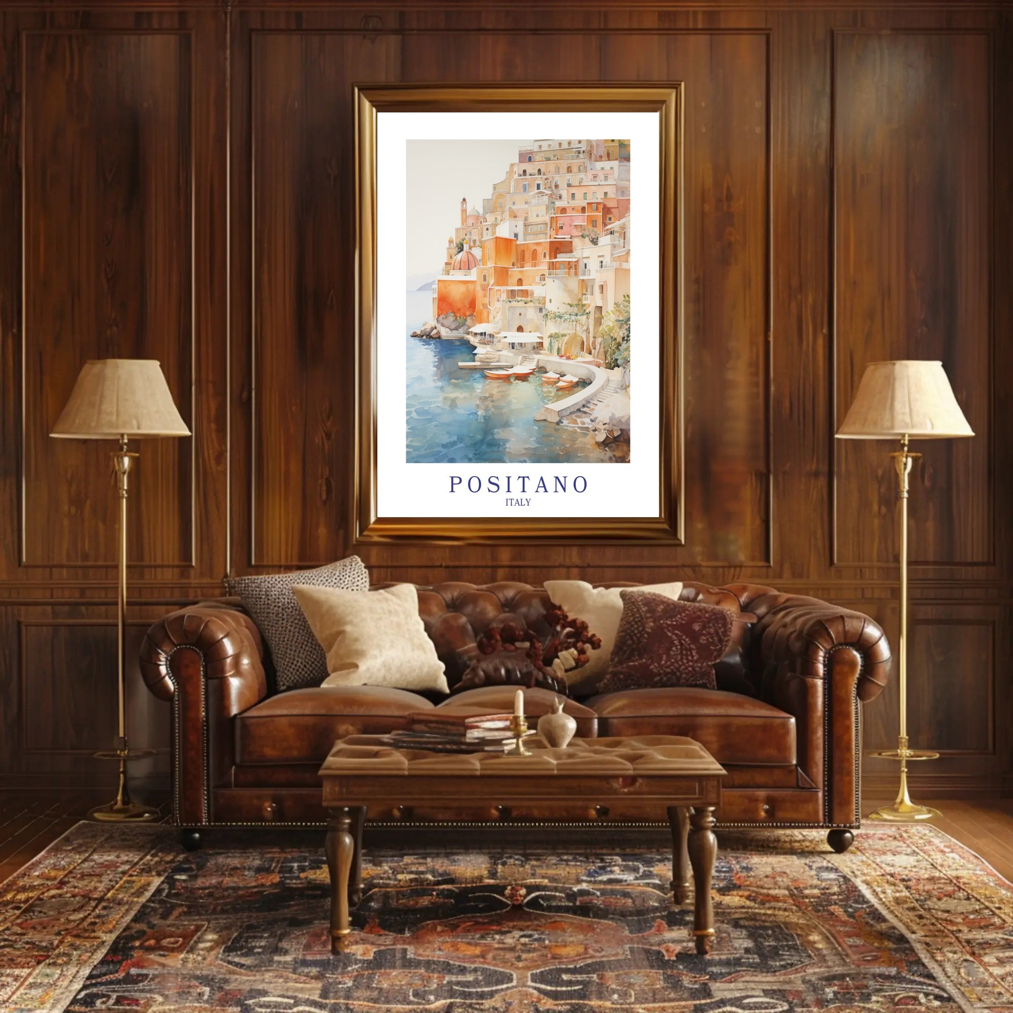 Positano Dreamscape: Serene Watercolor Travel Poster PosterGoat