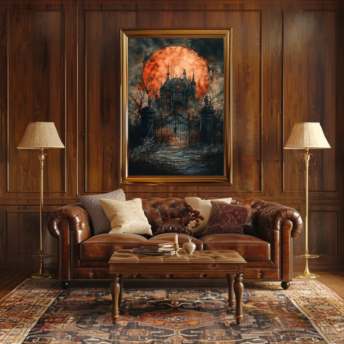 Gothic Mansion Eerie Full Moon Artistic Poster