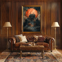 Gothic Mansion Eerie Full Moon Artistic Poster