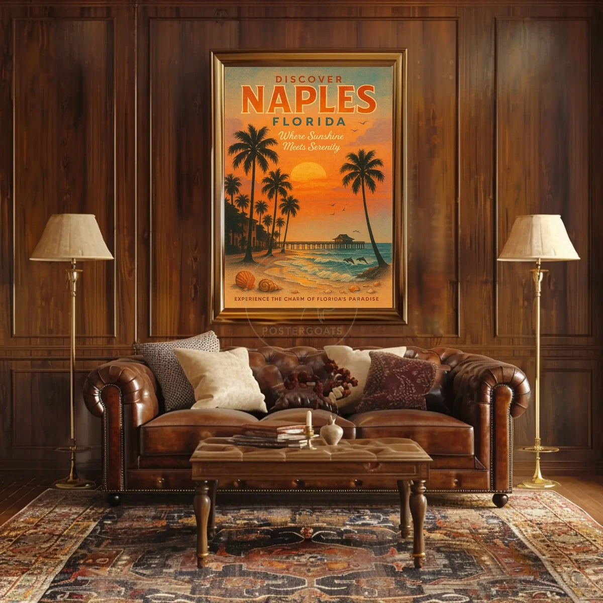 Naples Beach Vintage Travel Poster
