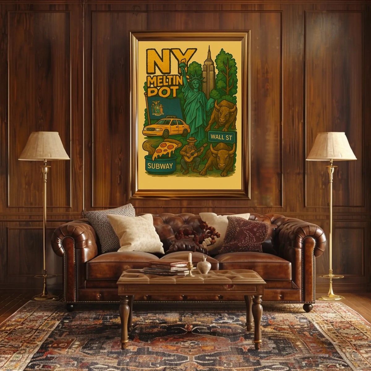 New York City Highlights Travel Poster Vintage Wall Art