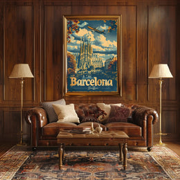 Barcelona Travel Poster Inspired by Retro Adventure and Exploration