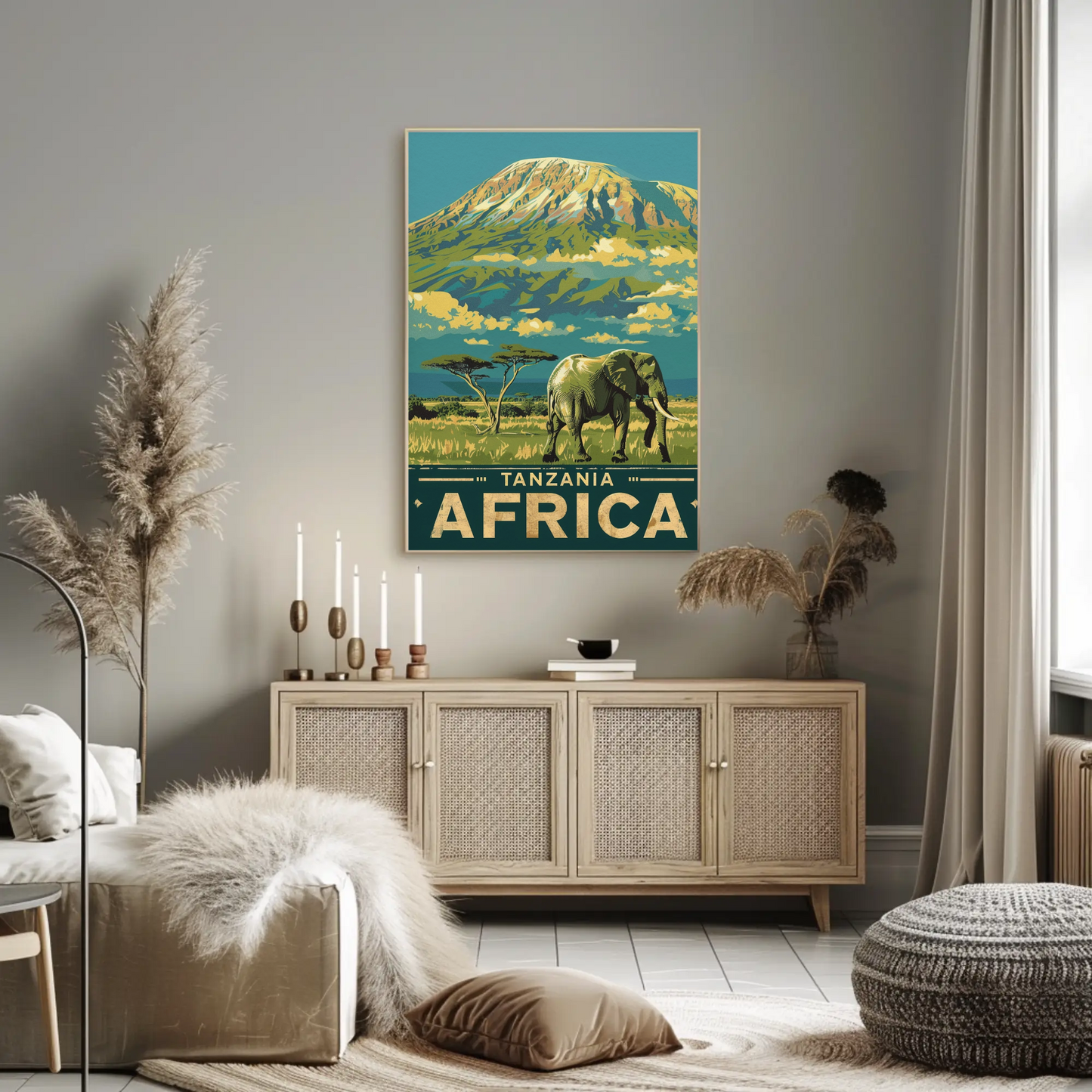 Tanzania Africa Elephant Kilimanjaro Safari Vintage Travel Poster