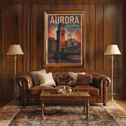 Aurora Illinois Cityscape Vintage Art Deco Skyline Heritage Wall Art Timeless Midwest Travelers Urban Vistas Poster