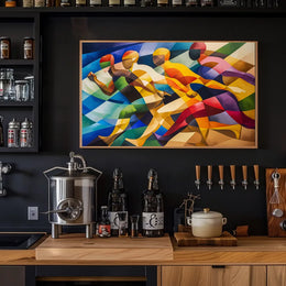 Dynamic Cubist Athletes in Motion Art Poster
