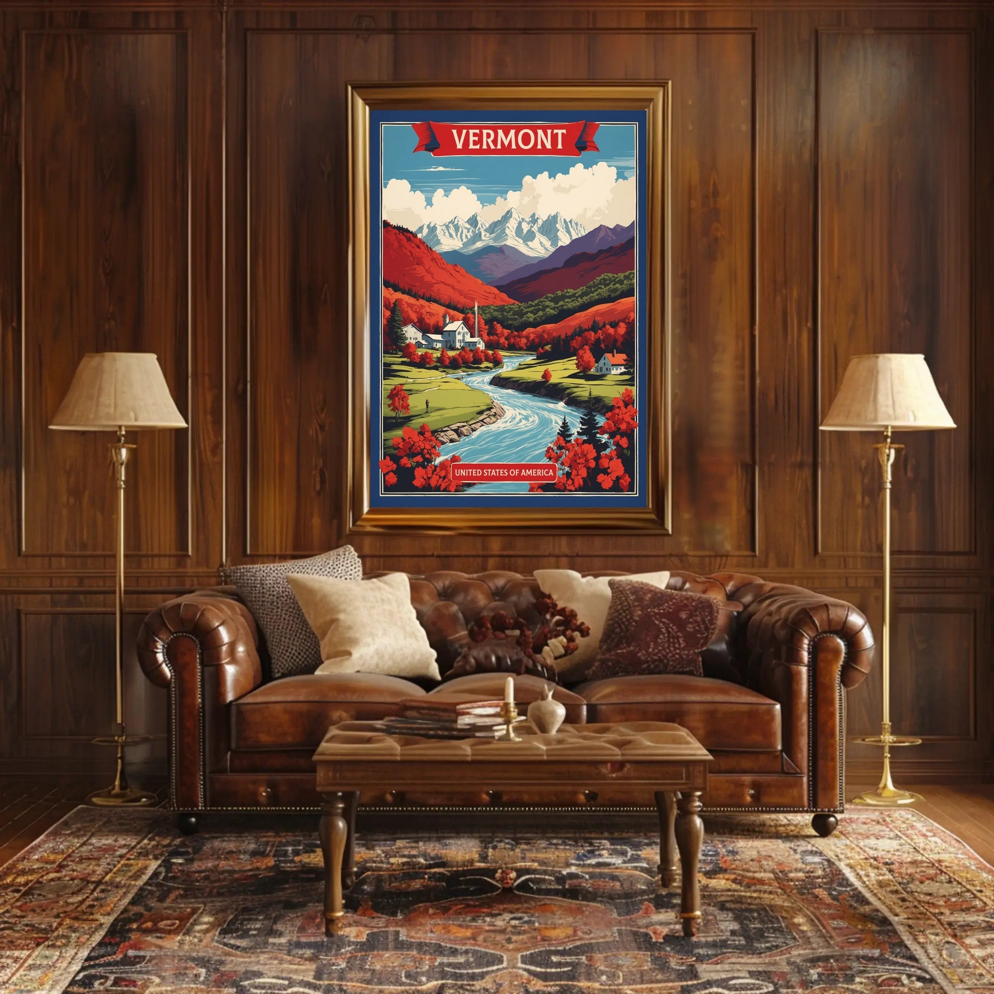 Vermont Countryside Autumn Scene Vintage Travel Poster