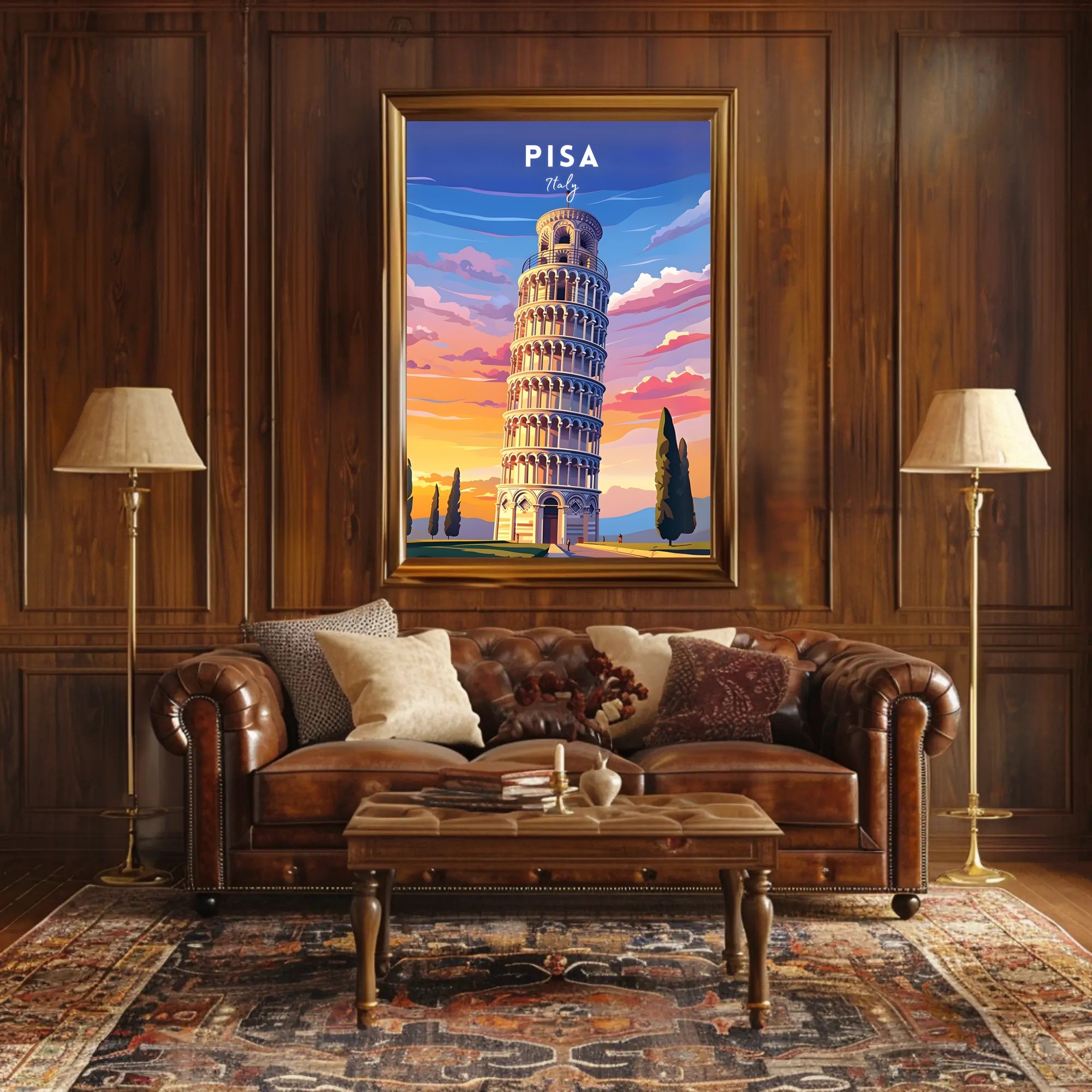 Leaning Tower of Pisa Scenic Art Travel Poster